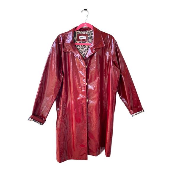 Jane Post Iconic Mid Length Slicker Red Leopard Print XL Size 16 Rain Coat - Picture 2 of 14